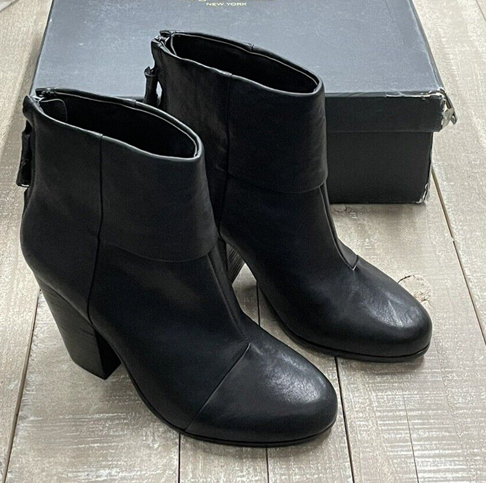 NWB $495 Rag & Bone NEWBURY Black Leather High Heel Booties EU 35= US 5 M